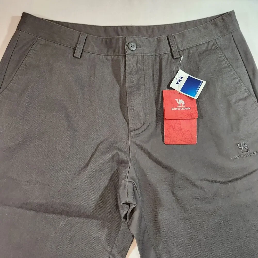 Camel Crown Pants Mens Sz 38 Brown Chino Straight Leg Button Pockets Casual NWT